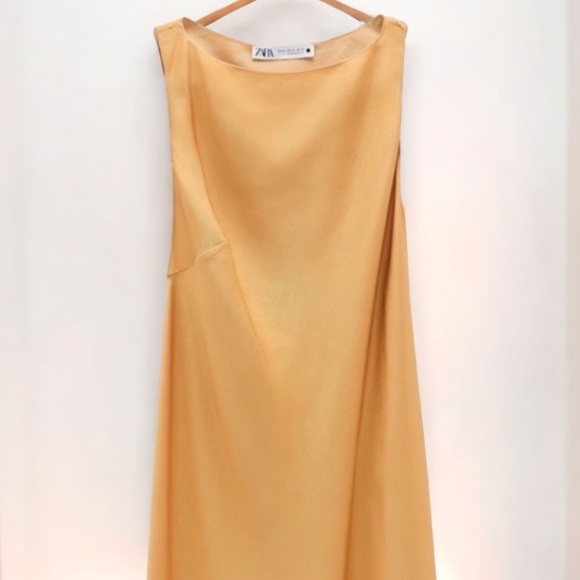 ZARA GOLD LINEN BLEND BIAS CUT RUSTIC MIDI DRESS
SIZE SMALL - Picture 2 of 11